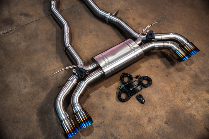 BMW G90, G99 M5 4.4L Catback Exhaust System Grade 5 Titanium, Burnt 3.5" Tips