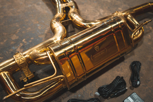 Audi RSQ8 4.0L Catback T304 SS Anodized Gold Reuses OEM Tips